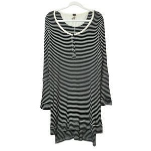 We The Free Black Striped Long Sleeve Scoop Neck Casual Midi Dress Large